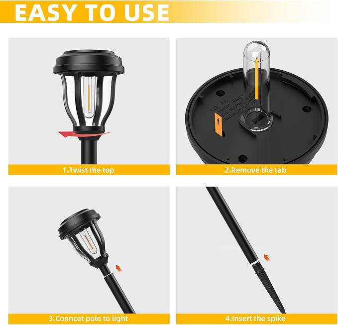 DERAYSION 6 Pack Solar Lights Outdoor, Solar Pathway Lights Waterproof Garden - Image 6