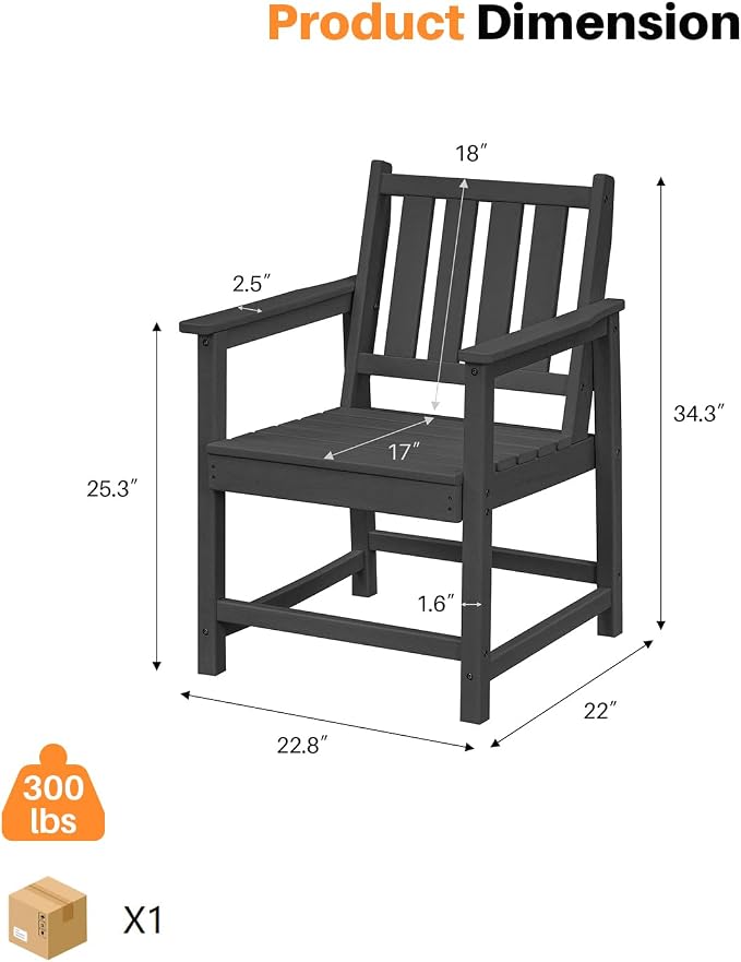 Patio Dining Chair Set of 2, HDPE Outdoor Dining Chair, Ergonomic HDPE Dining - Image 3