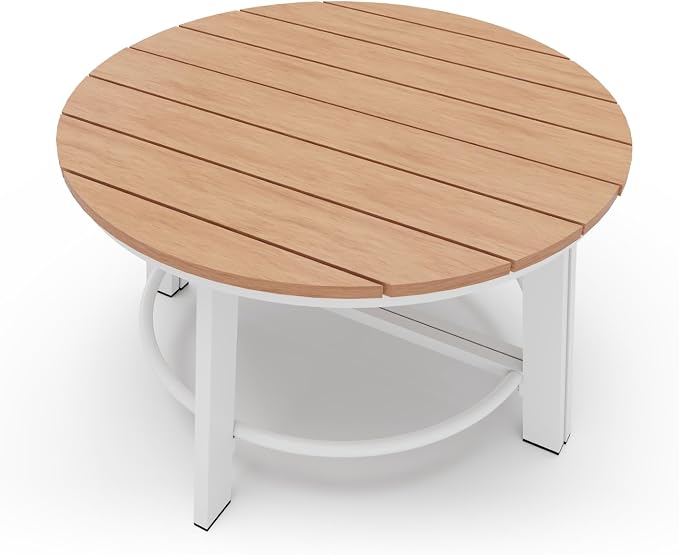 Outdoor Aluminum Round Coffee Table, All-Weather Patio Coffee Tables by Oasbira