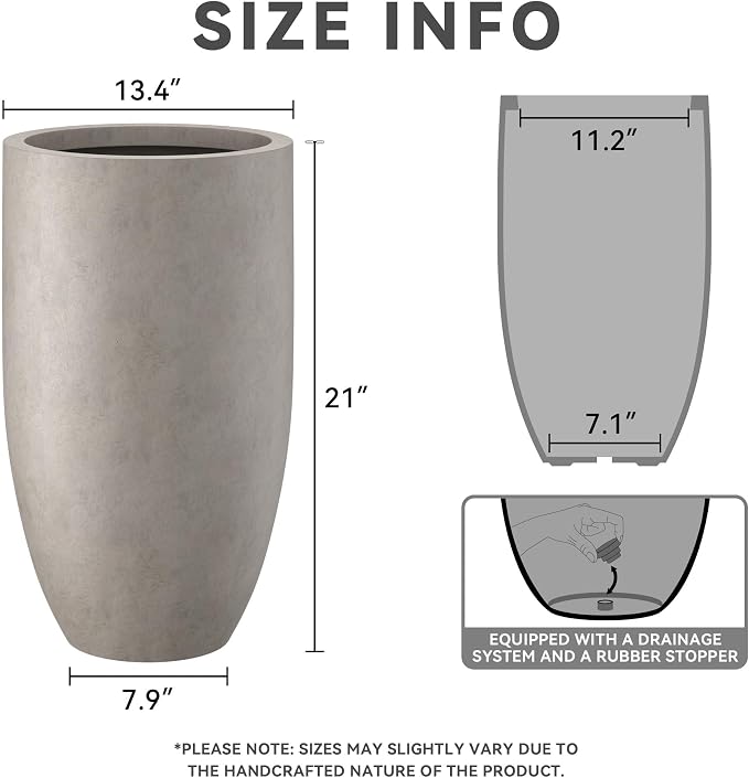 Kante 24 Inch Tall Round Concrete Planter, 2 Pack Large Indoor Outdoor Plant - Image 2