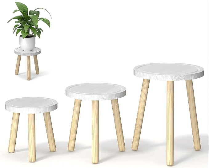 3-Pack Wood Plant Stands Indoor, Single Plant Stand by Unknown