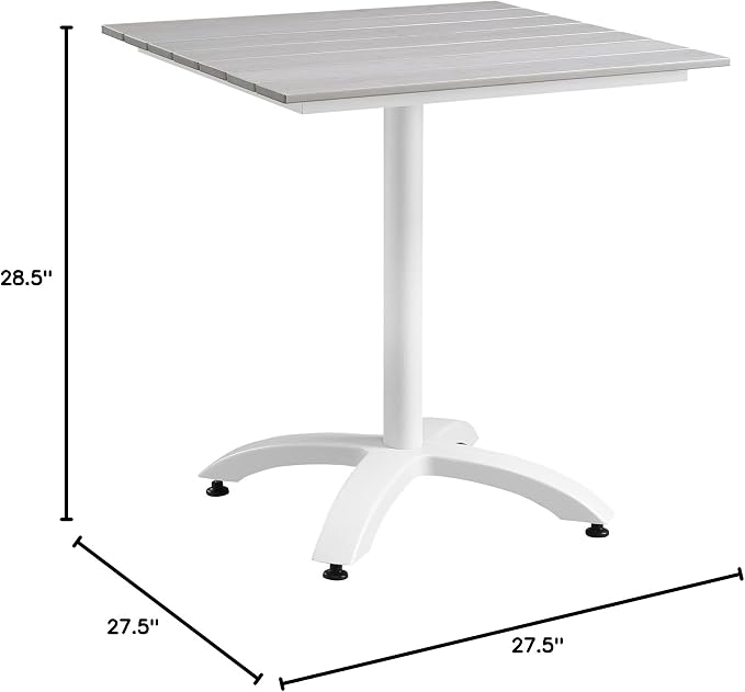Modway Maine Aluminum Outdoor Patio 28" Dining Table in White Light Gray - Image 2