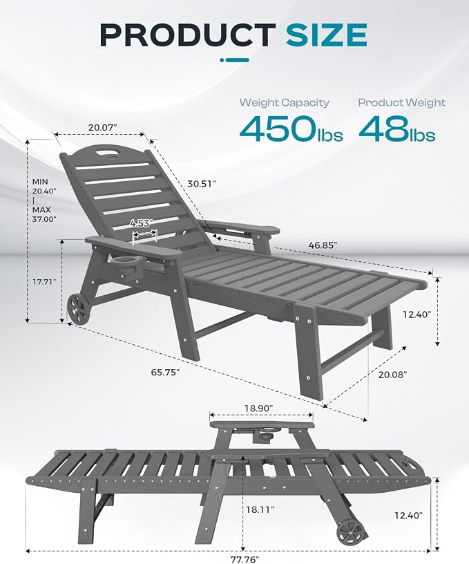 Ciokea Lounge Chair Outdoor, Oversized Chaise Lounge Chair - Image 3