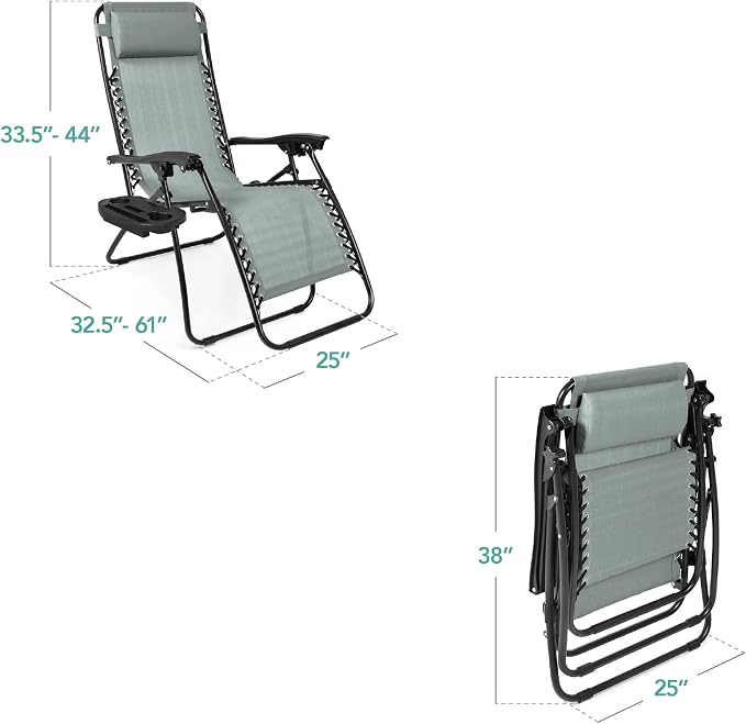 Best Choice Products Set of 2 Adjustable Steel Mesh Zero Gravity Lounge Chair - Image 3
