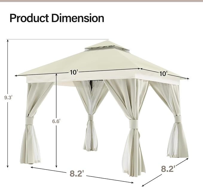 LAUSAINT HOME Semi-Permanent Outdoor Patio Gazebo 10'x10', Heavy Duty Party - Image 3