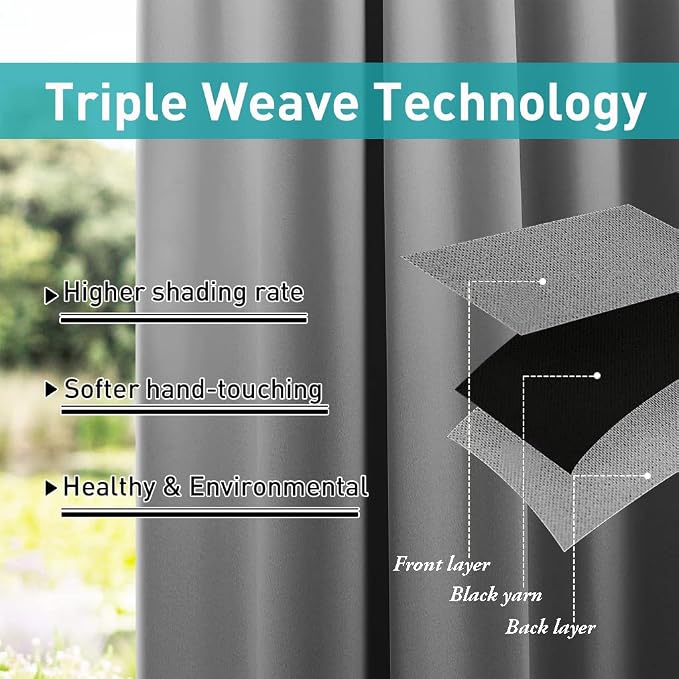 NICETOWN Outdoor Curtain for Patio Waterproof 95 inch Length, Sticky Tab Top - Image 6