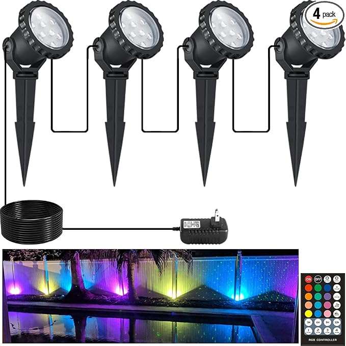 Spotlights Outdoor, RGB Color Changing Landscape Lights 12W 800lm 120V Plug in by COVOART