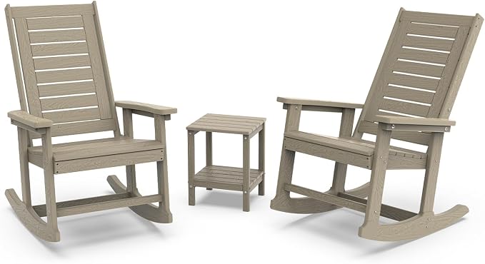 GREENVINES Outdoor Rocking Chair Set | 3-Piece | Desert Brown Wood Grain | 2 by GreenVines