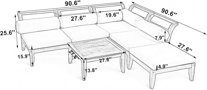 Merax 6 Pieces Patio Furniture Set, Outdoor L-Shaped Sectional Sofa Set - Image 2