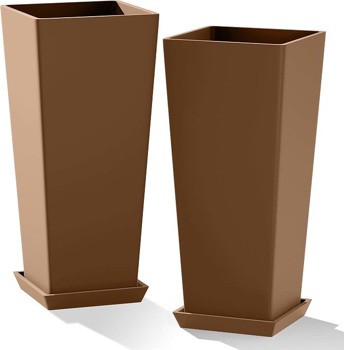 Set of 2 Large Planters for Outdoor Plants 24" Tall Tapered Modern Flower Pots by PolarcoForgeco