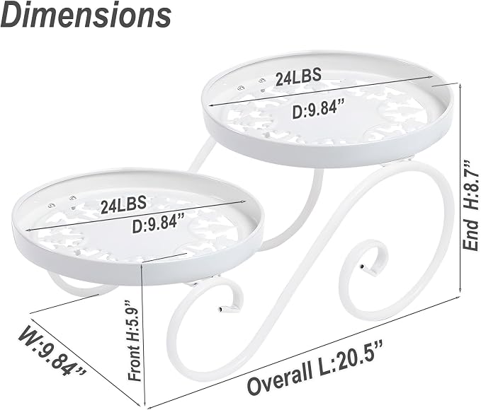 2 Tier White Plant Stand, Metal Flower Stand Indoor Outdoor, Anti-Rust Iron - Image 4