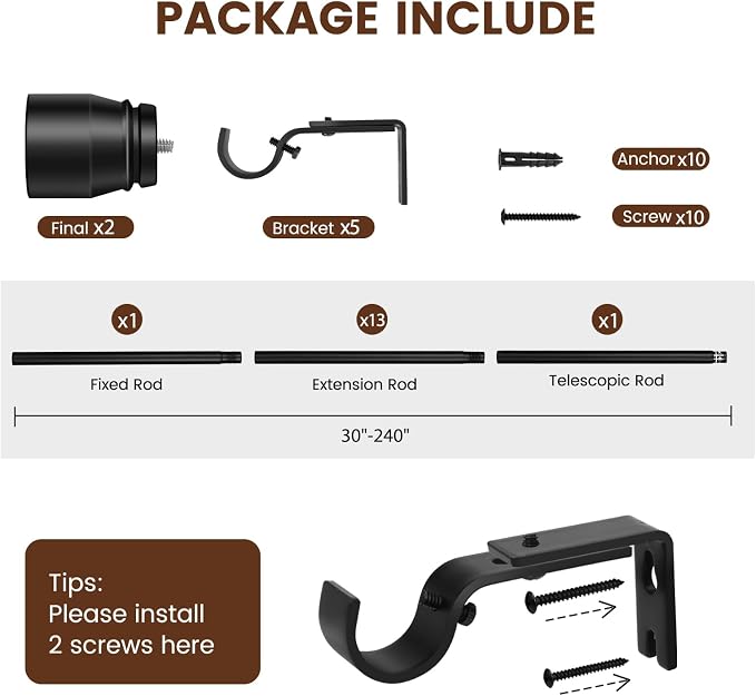 1” Diameter Curtain Rods Itself is 30 to 240 inch 1 Pack Fit 30-234 inch Window - Image 3