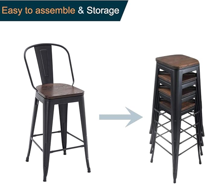 Alunaune 30" Swivel Metal Bar Stools Set of 4 High Back Counter Height - Image 7
