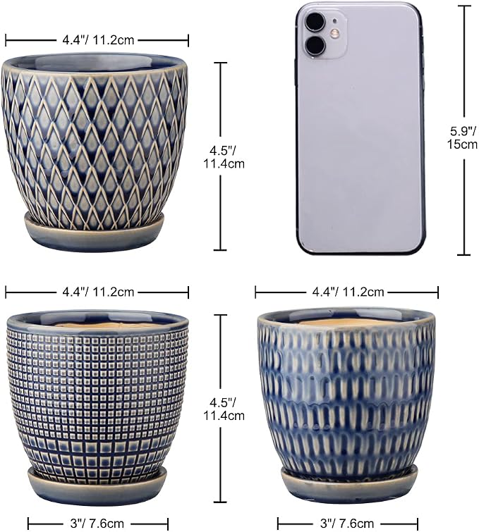 Oairse 4 inches Ceramic Planter Pots 3 Set of Small Round Flower Pots - Image 5