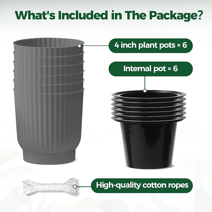 T4U 4 Inch Plant Pots Self Watering, 6 Pack African Violet Pots, Small Plant - Image 6
