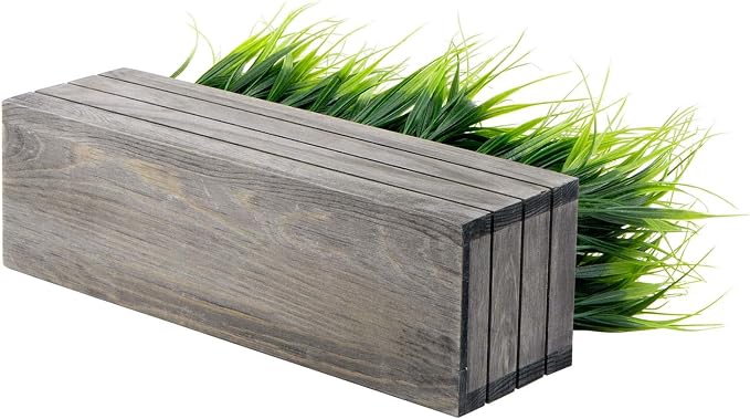 MyGift 14 Inch Artificial Green Grass Plant in Vintage Gray Wood Planter Window - Image 7