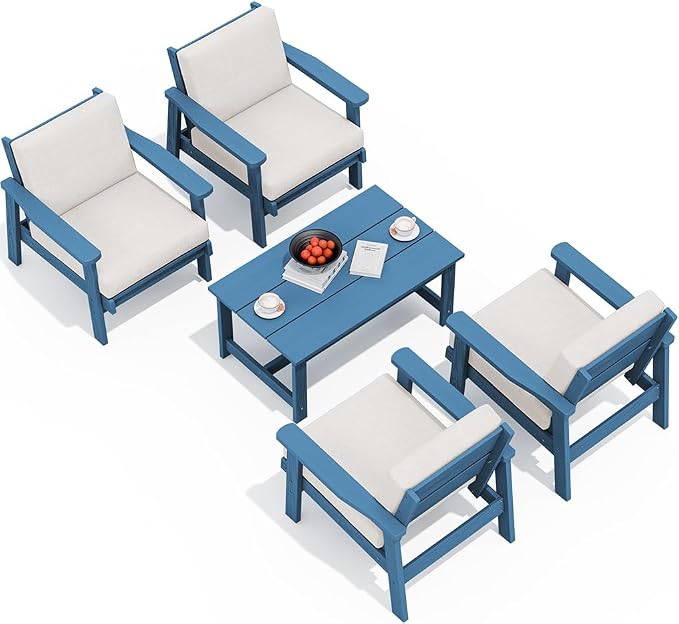 SERWALL Outdoor Patio Furniture Set, 5 Piece HDPE Patio Conversation Sets by SERWALL