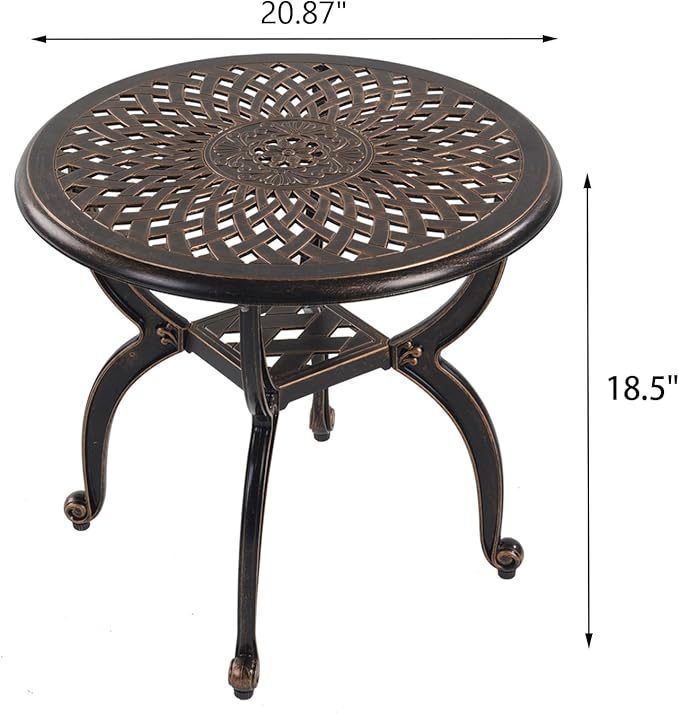 Cast Aluminum Outdoor Side Table, All Weather Round Small Coffee Table - Image 3
