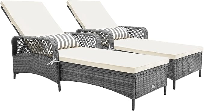 Tangkula Wicker Chaise Lounge Outdoor Set of 2, Patio Rattan Reclining Chaise by TANGKULA