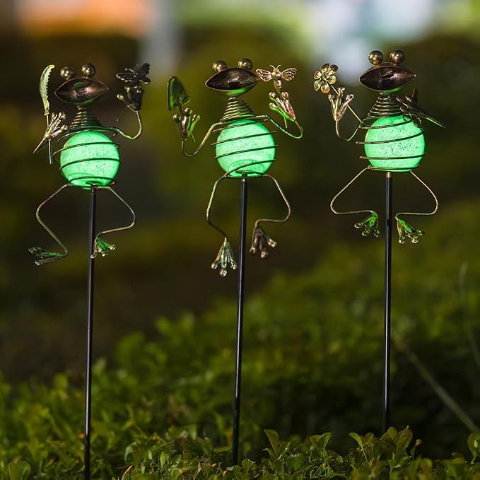 3 Pack Decorative Garden Stakes, Frog Waterproof Metal Spring Decor, Outdoor - Image 2