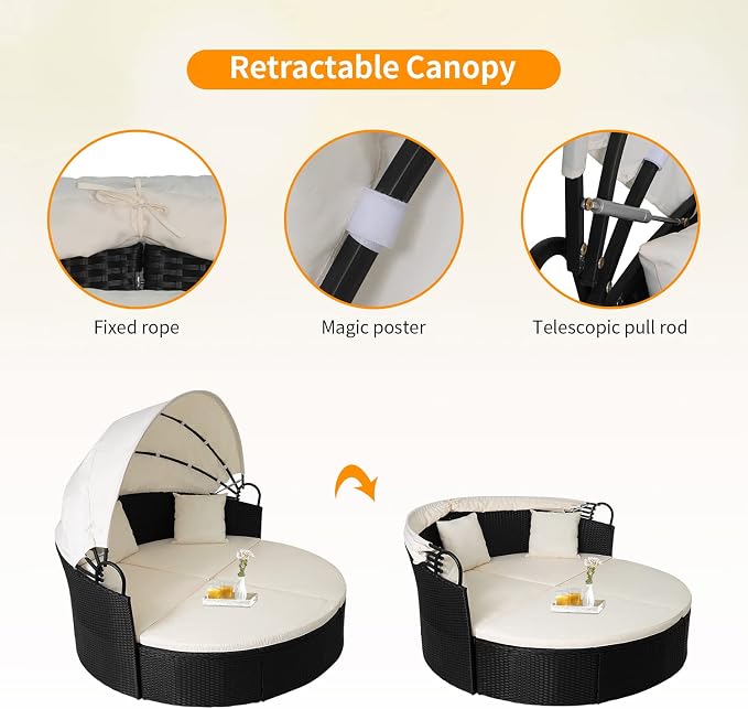 Outdoor Round Daybed Wicker Patio Furniture Outdoor Furniture - Image 4