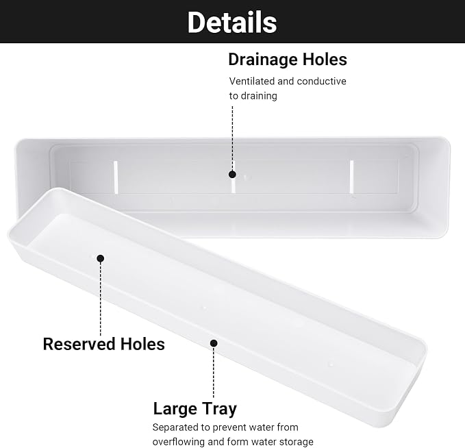 GREANER Flower Boxes, 3 Pack 12x3.8 Inch Rectangle Window Boxes, Herb Planters - Image 3