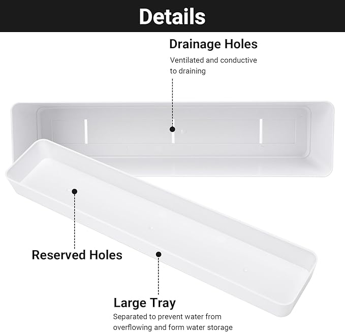GREANER Herb Planter with Tray, 1 Pack 12x3.8 Inch Rectangle Window Box - Image 3