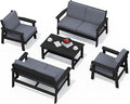 SERWALL HDPE Patio Furniture Set, 5 Piece All Weather Wood-Like Sectional by SERWALL