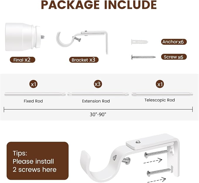1” Diameter Curtain Rods Itself is 30 to 90 inch 1 Pack Fit 30-84 inch Window - Image 3