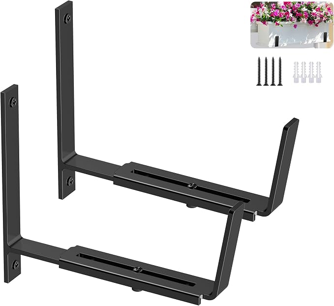 Y&M 2 Pack Adjustable Planter Box Brackets, Universal Window Box Brackets by YM