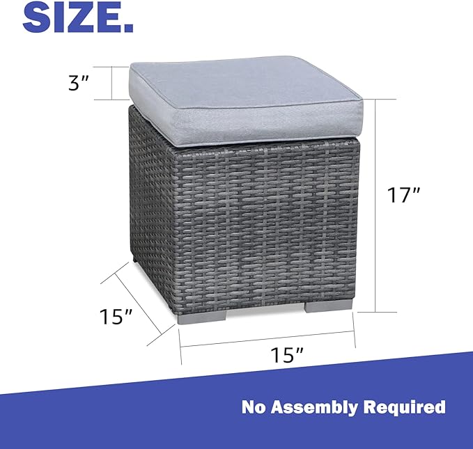 Patiorama 2 Pieces Assembled Outdoor Patio Ottoman, Indoor Outdoor All-Weather - Image 3