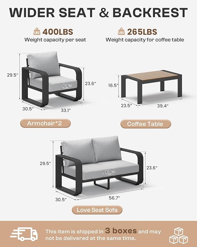 Aluminum Outdoor Patio Couch Loveseat, Oversized Patio Sofa - Image 9
