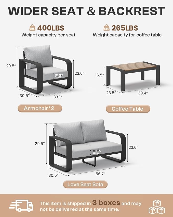 Aluminum Outdoor Patio Furniture Set, 4 Piece Oversized Patio Conversation Sets - Image 9