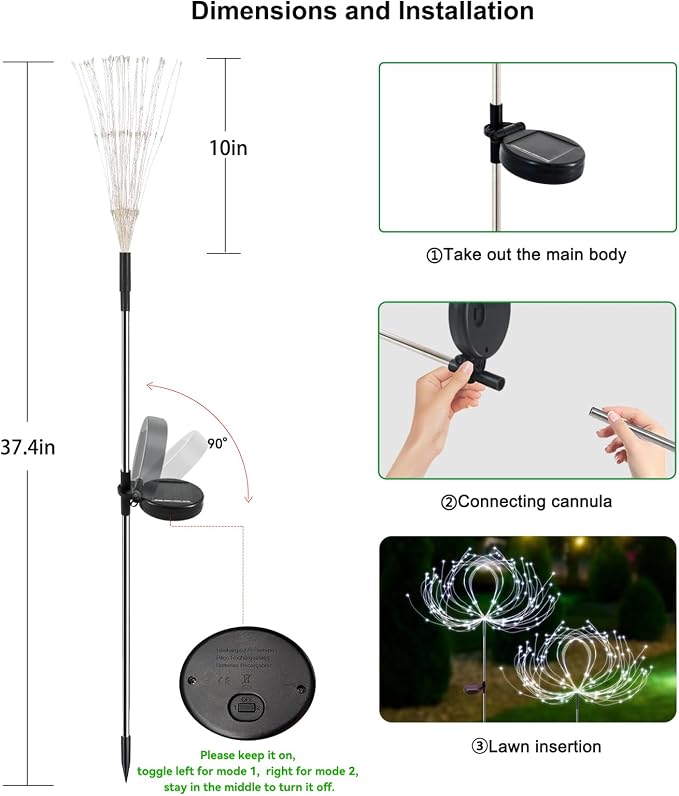 Solar Garden Lights Outdoor Waterproof, 2 Pack 120 LED Solar Firework Lights - Image 6