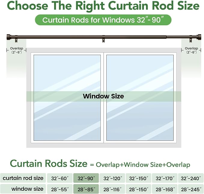 Curtain Rods for Windows 48 to 84, 1 Inch Adjustable Heavy Duty Long Window - Image 7