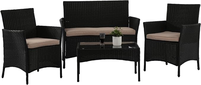 PayLessHere 4 Pieces Patio Furniture Set Rattan Outside Furniture Wicker Sofa by PayLessHere