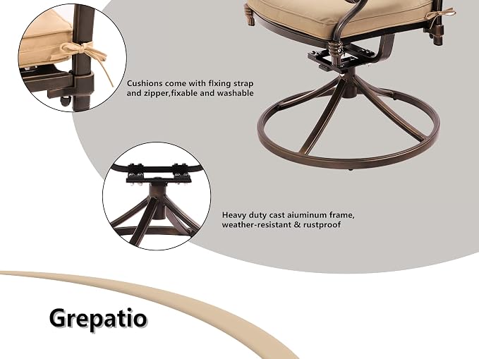 Grepatio 5 Piece Outdoor Dining Set Cast Aluminum Patio Table and Chairs - Image 5