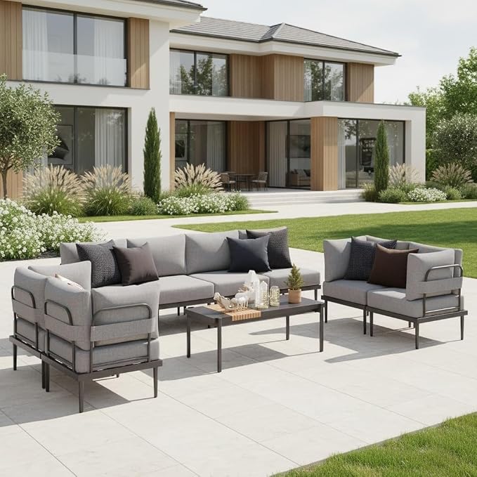Sundale Outdoor 9 Pieces Patio Furniture Set, U-Shaped Outdoor Sectional Sofa - Image 3