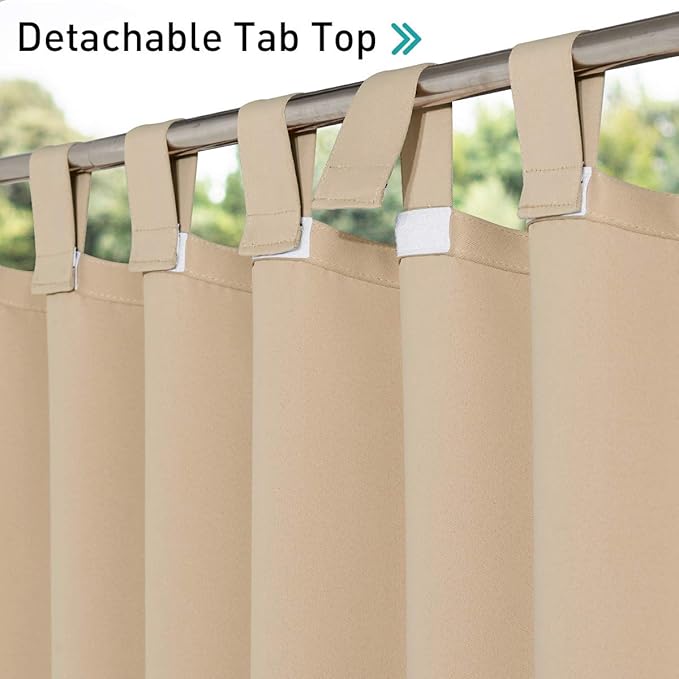 NICETOWN Outdoor Curtain for Patio Waterproof W84 x L84, Detachable Tab Top - Image 4