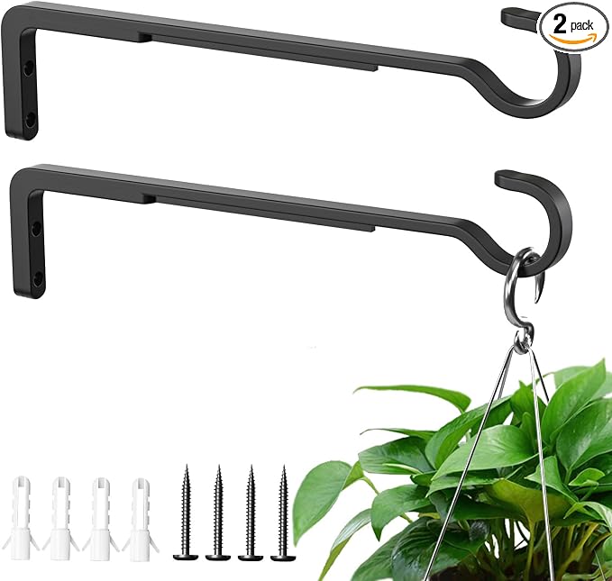 10 Inch 2 Pack Black Heavy Duty Outdoor Plant Hangers, Iron Hanging Plant by saffruff