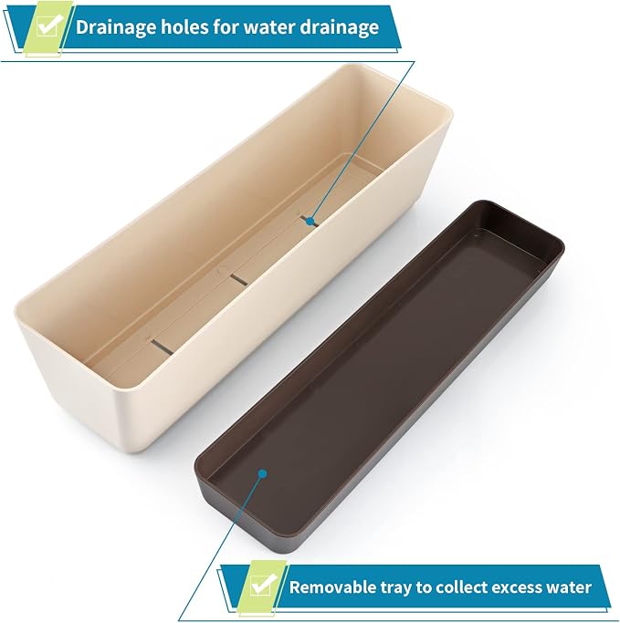 Skelang 3 Pcs Rectangular Plant Pot, 16.7" Flower Planter Box, Windowsill - Image 4