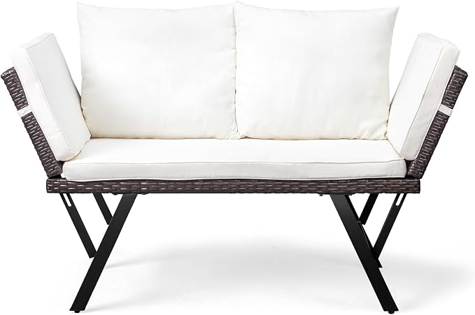 Outvita Outdoor Convertible Couch Sofa Bed, Woven Rattan Patio Furniture Daybed by Outvita