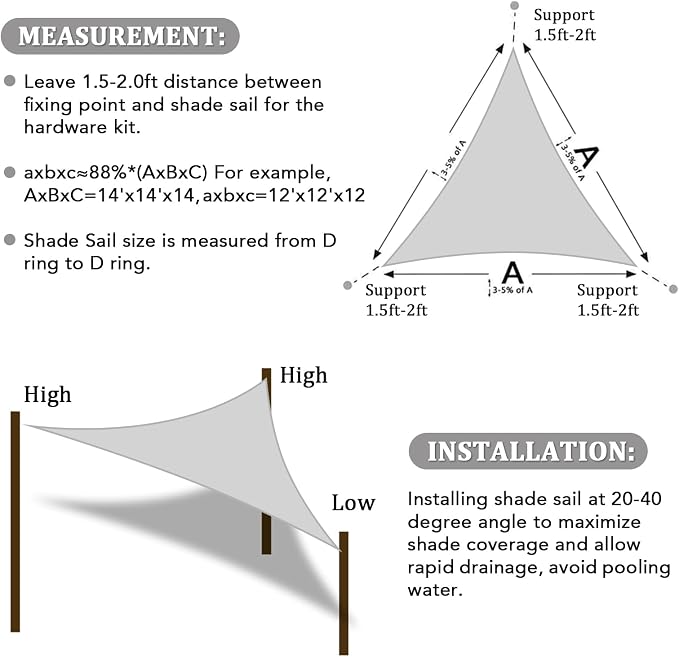 Shade&Beyond Triangle Sun Shade Sail 16'X16'X16' Permeable Canopy Light Grey - Image 6