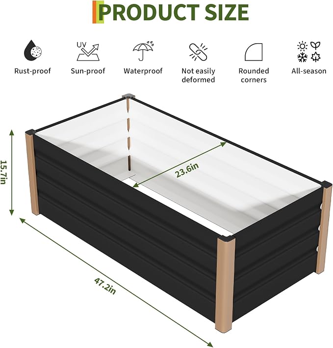 Garvee Aluminum Raised Garden Bed 4' x 2' x 16", Open-Bottom Deep Design - Image 3