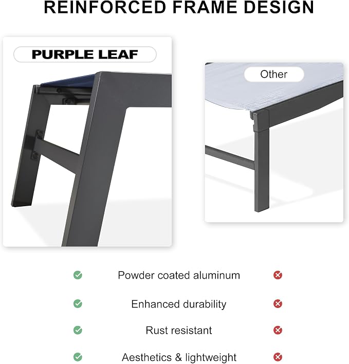 PURPLE LEAF Extra Large Outdoor Chaise Lounge 4 Pieces Aluminum Patio Lounge - Image 7