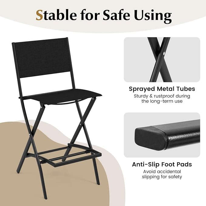 COSTWAY Outdoor Patio Bar Chair Set of 6, Folding Bar Height Stool - Image 4