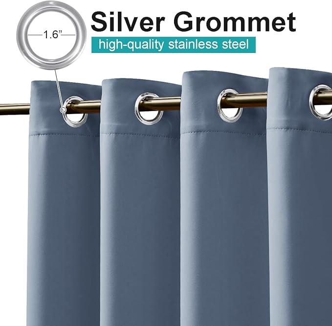 NICETOWN 2 Panels Stone Blue Blackout Outdoor Curtains - Image 2