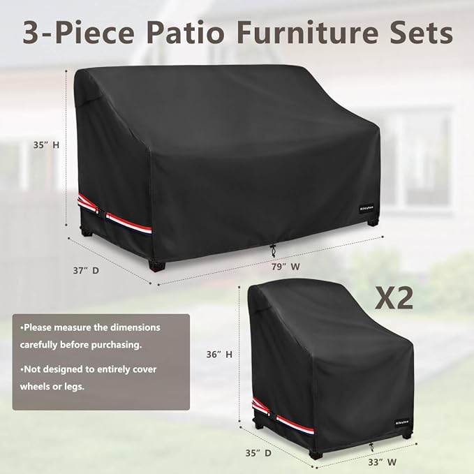 Patio Furniture Covers, 3 Piece Heavy Duty Waterproof Outdoor Furniture Covers - Image 2