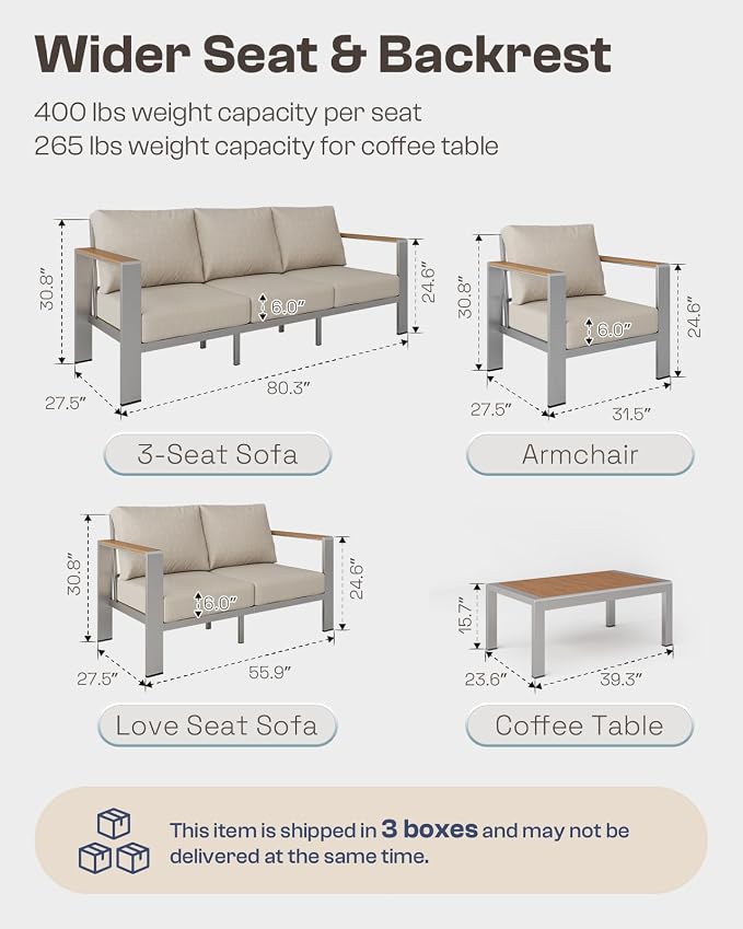 Aluminum Outdoor Sofa Bistro Set, 3 Piece Outdoor Patio Furniture Set - Image 7