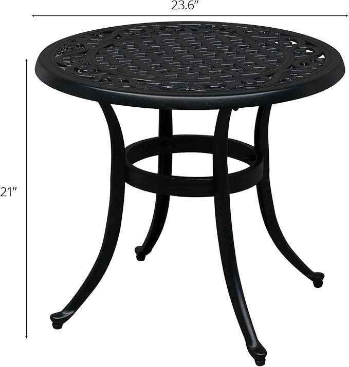 VINGLI 24” Cast Aluminum Outdoor Side Table, All Weather Round Patio Side Table - Image 3